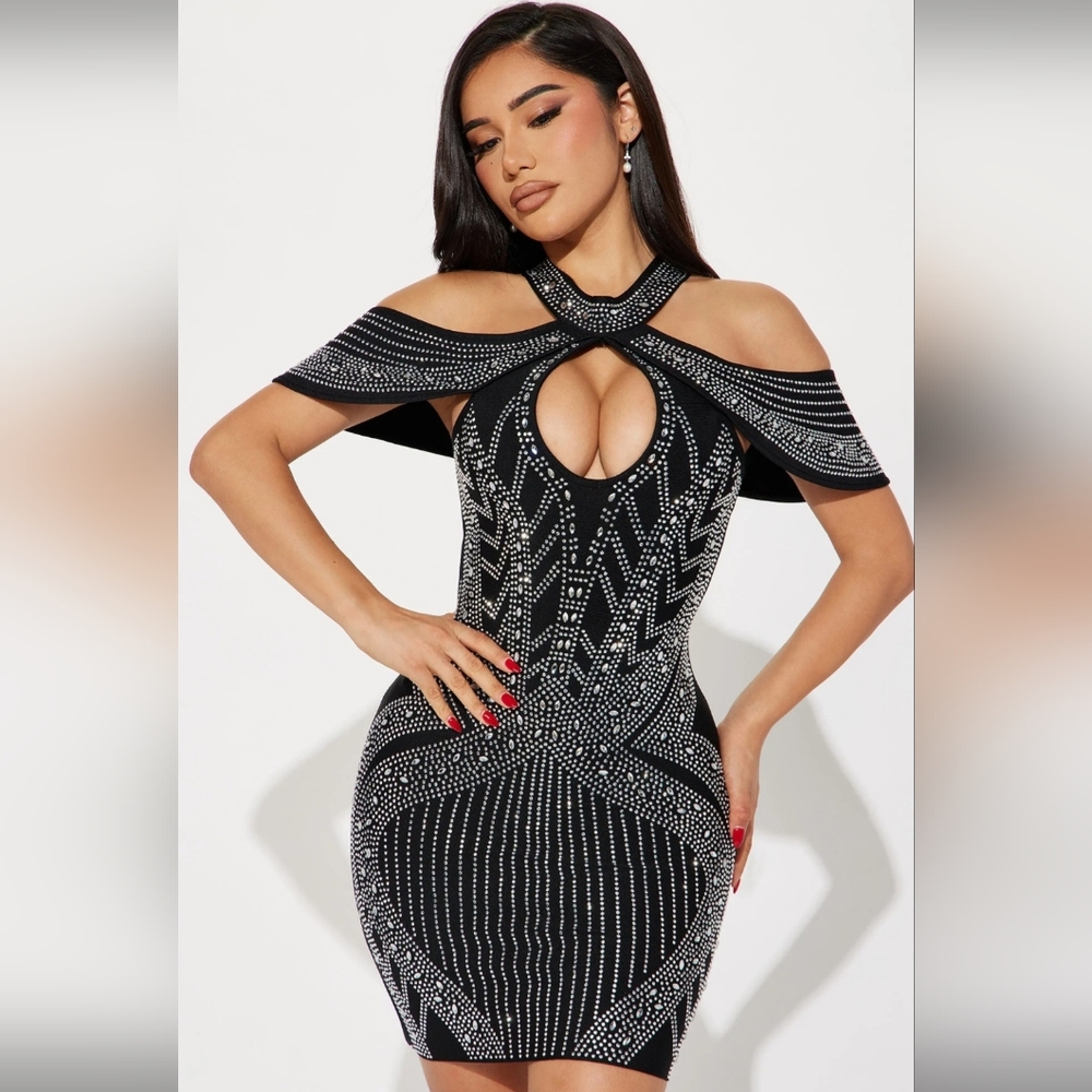 HP🎉 Fashion Nova Kristy Embellished Mini Dress - Size M